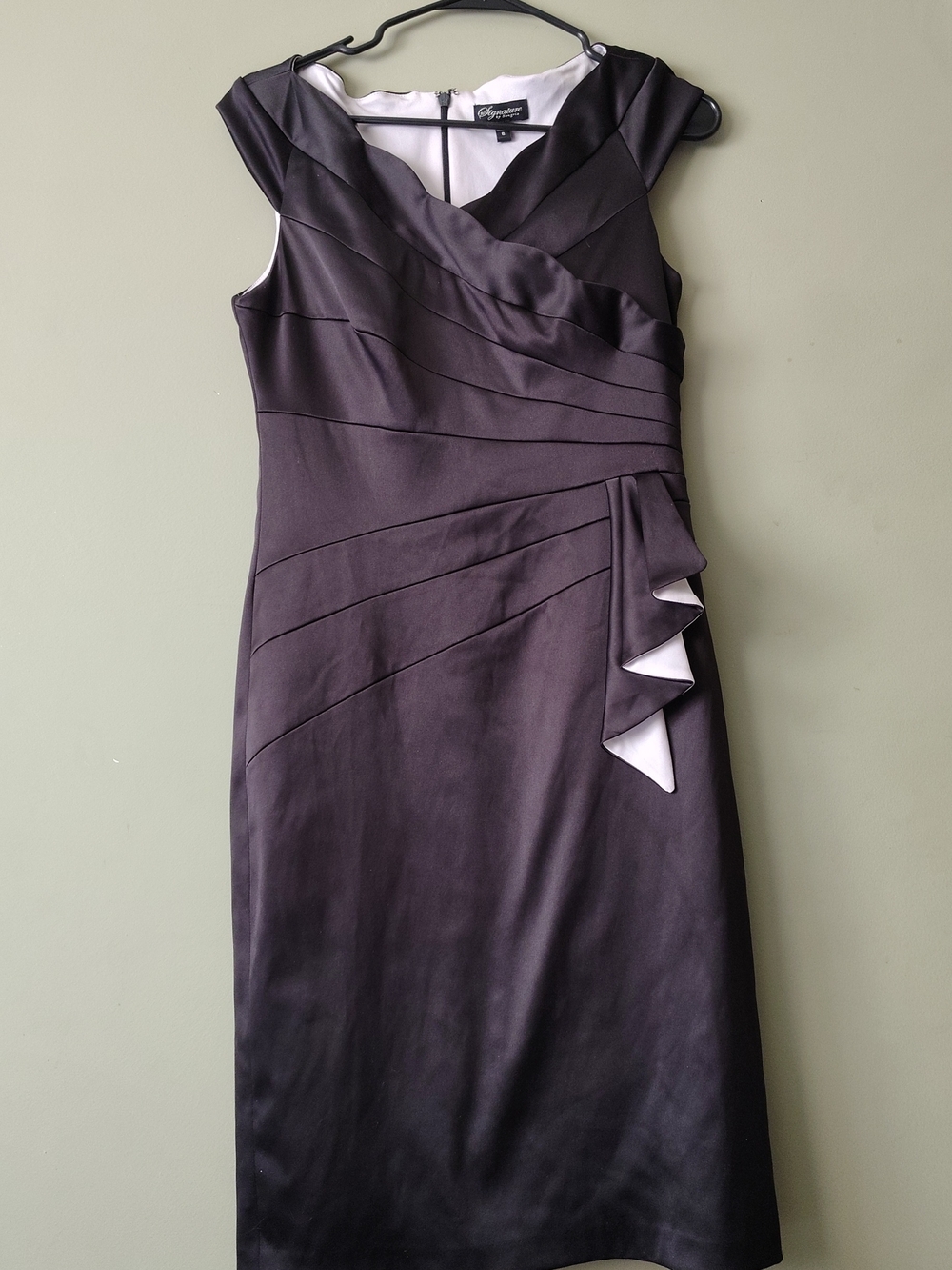 Signature By Sangria Black Cocktail Dress With Cascade Detail